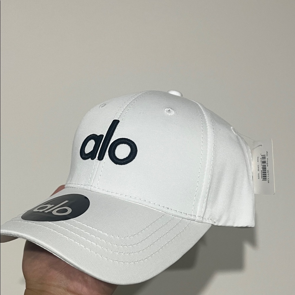 ALO Yoga White Baseball Cap with Black Logo